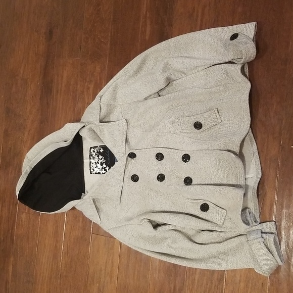 Sebby Jackets & Blazers - Sebby Grey Tweed Like Hooded Winter Pea Coat